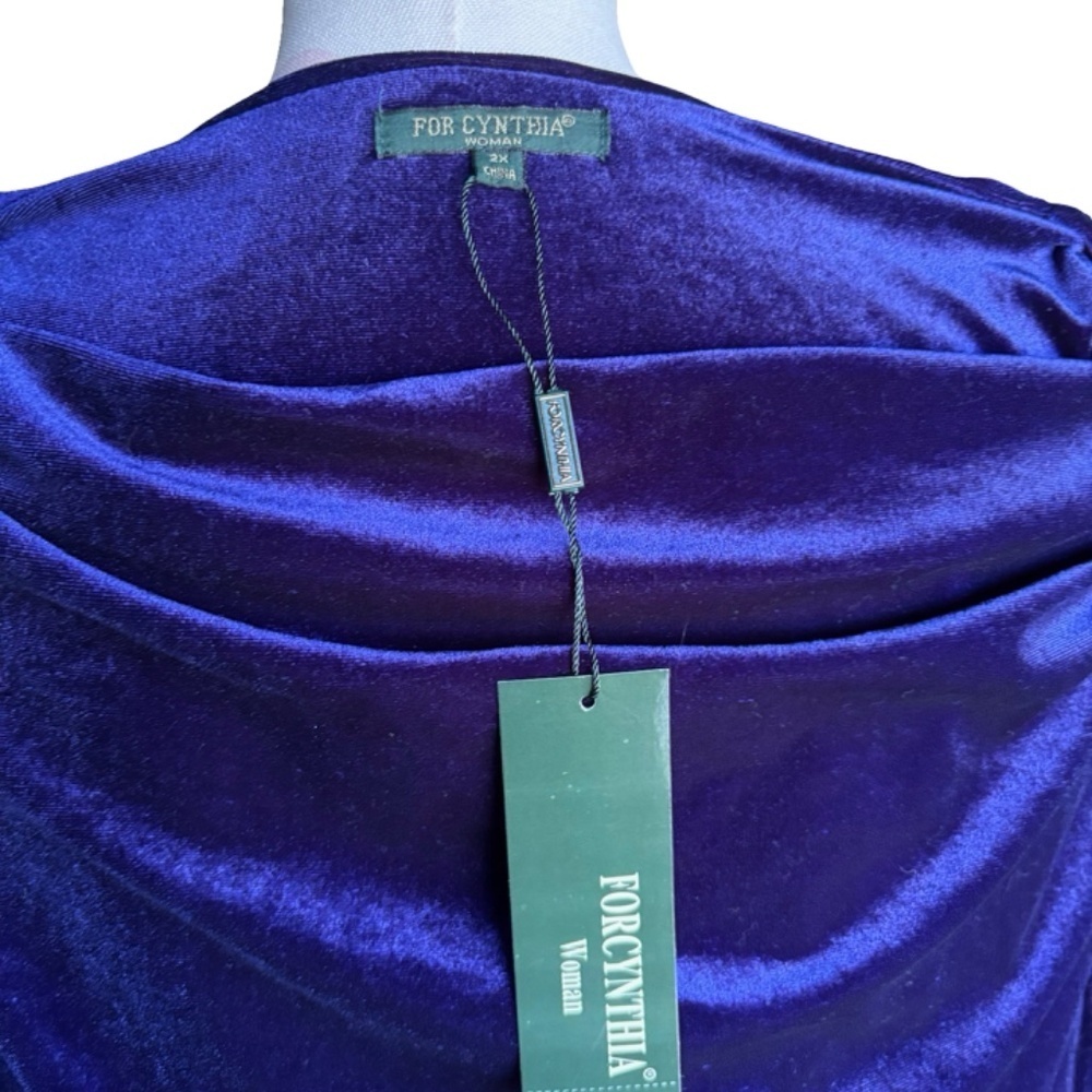 NWT: For Cynthia Velour Drape Cowl Neck Regency Tunic - 2X - Deep Purple - Picture 7 of 8
